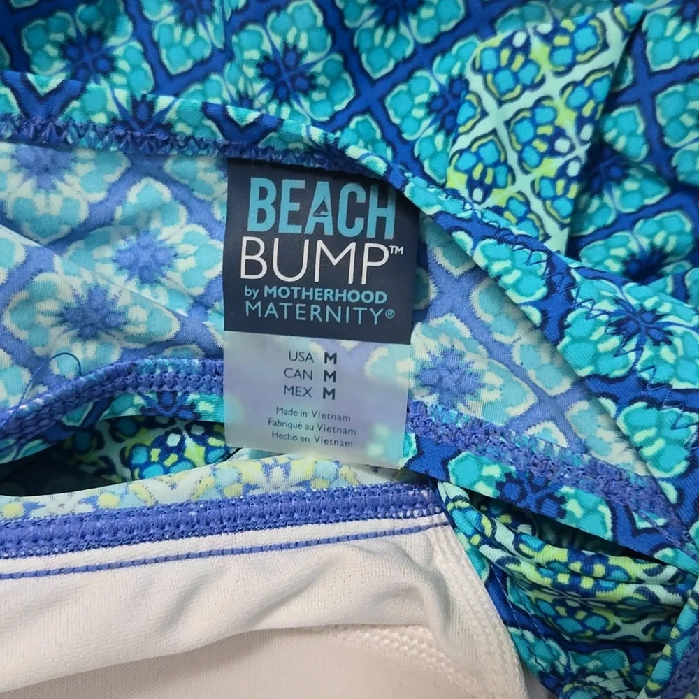 NWT Motherhood Maternity Blue Patterned Halter One-Piece Swimsuit - Picture 7 of 9